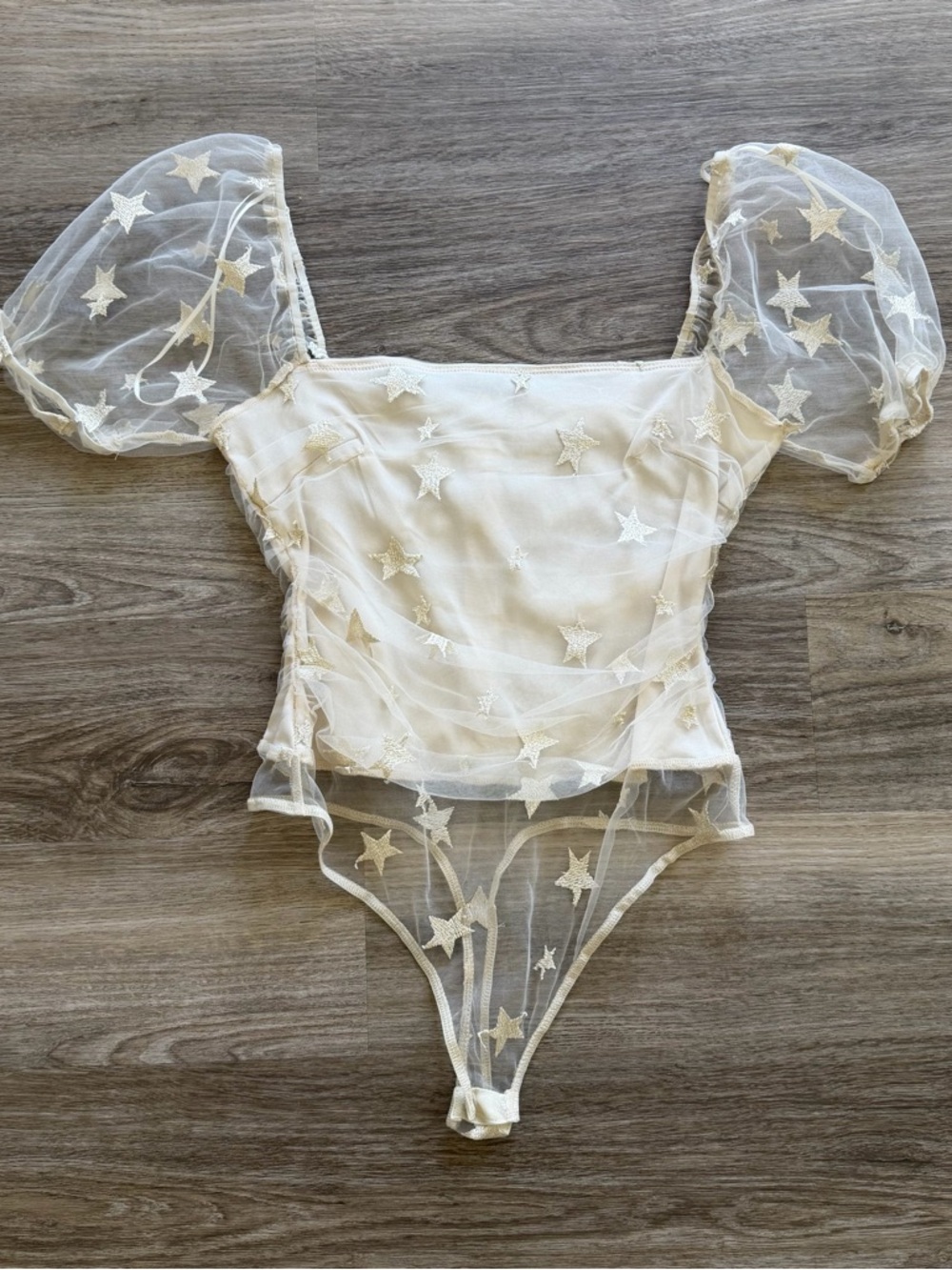 Star-Embroidered Mesh Bodysuit